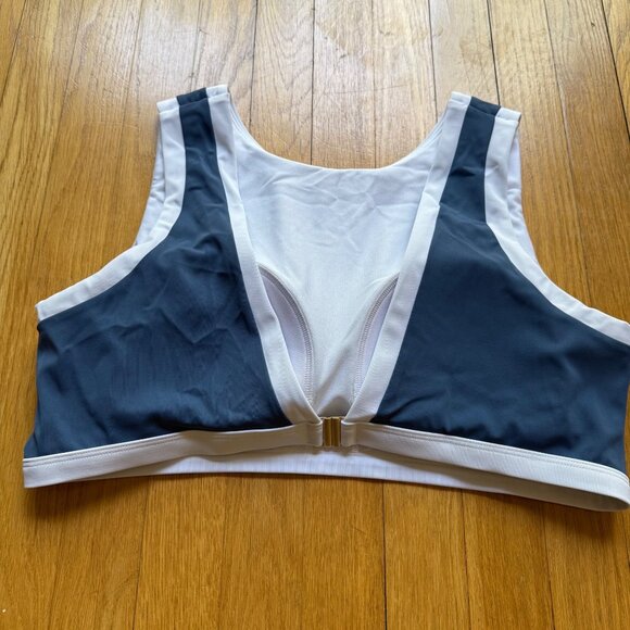 Boden 14 NWT High Neck V-Back Blue & White Colorblock Tank Swim Bikini Top - Picture 13 of 16